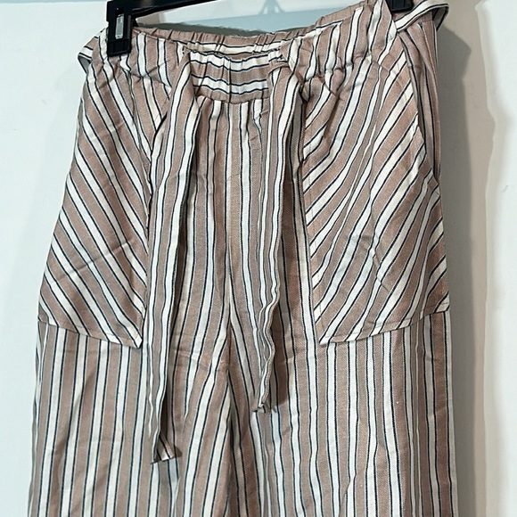 New Chaser x Revolve Wide leg linen blend striped beach pants tan/blue/egg shell - Picture 2 of 11